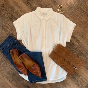 Boxy button down, extra short sleeves